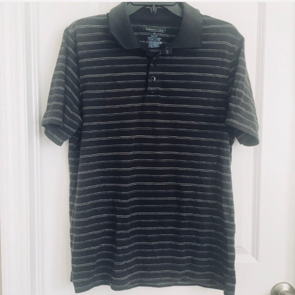 VAN HEUSEN black gray striped men’s polo Tshirt size medium